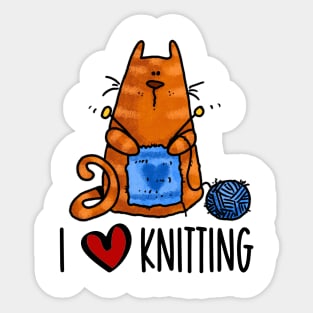 I Love Knitting (Ginger Kitty) Sticker